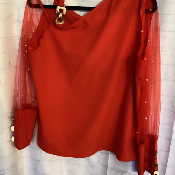 Faux Pearl Long Sleeves Blouse - Picture 2 of 11